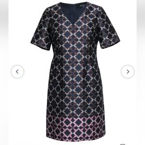 Brooks Brothers Women’s Navy & Brown Geometric Star Print Dress Sz 8 Italy NWOT